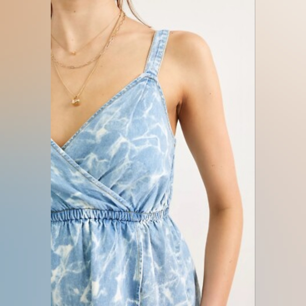 Anthropologie Porridge Blue Tie-Dye Denim Tank Top Women's Faux Wrap Medium NWT - Picture 2 of 11